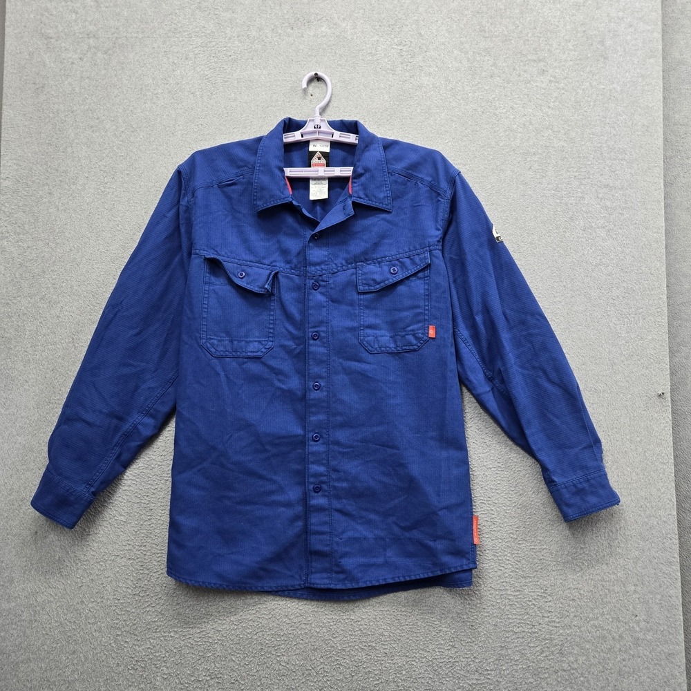 Bulwark FR Men Button Up Shirt XL-RG Blue Iq Series Logo Long Sleeve